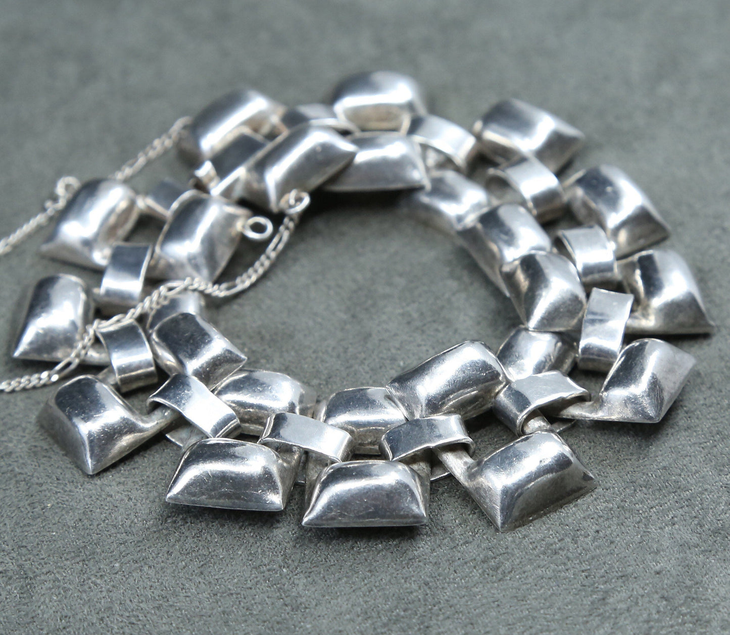7”, vtg Sterling silver handmade bracelet, mexico 925 nugget link bracelet
