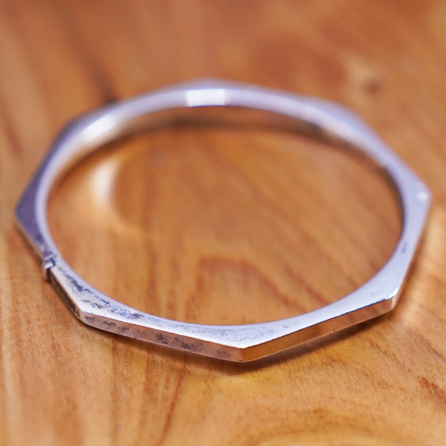 7.25”, Vintage Sterling silver handmade bracelet, 925 hinged hexagram bangle