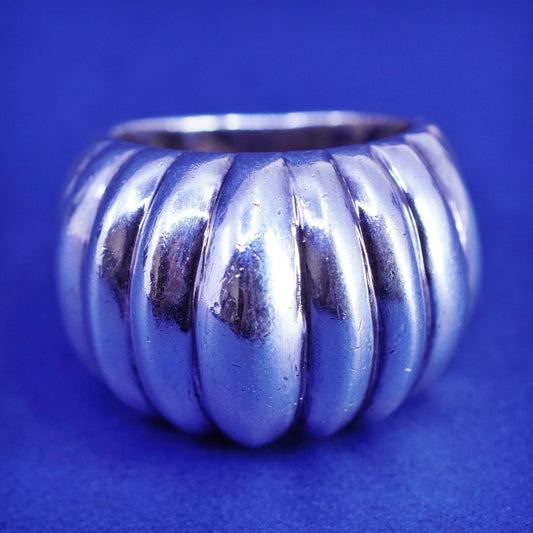 Size 6.5, vintage minimalist, Sterling 925 silver handmade ribbed ring band