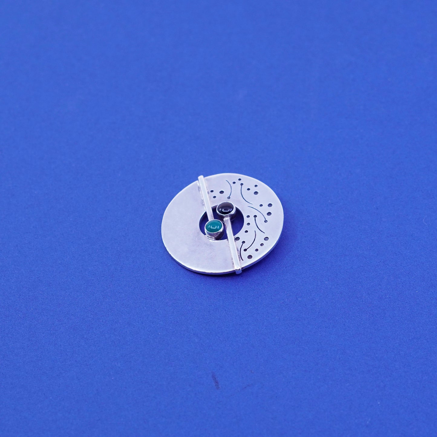 sterling silver handmade pendant, modern 925 circle modern charm obsidian