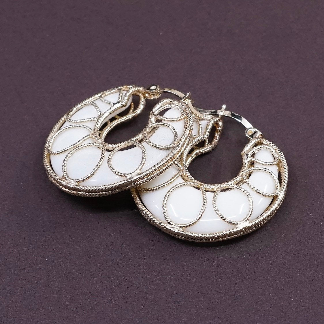 1.25" Turkey vermeil gold Sterling silver hoops 925 huggie earrings white stone