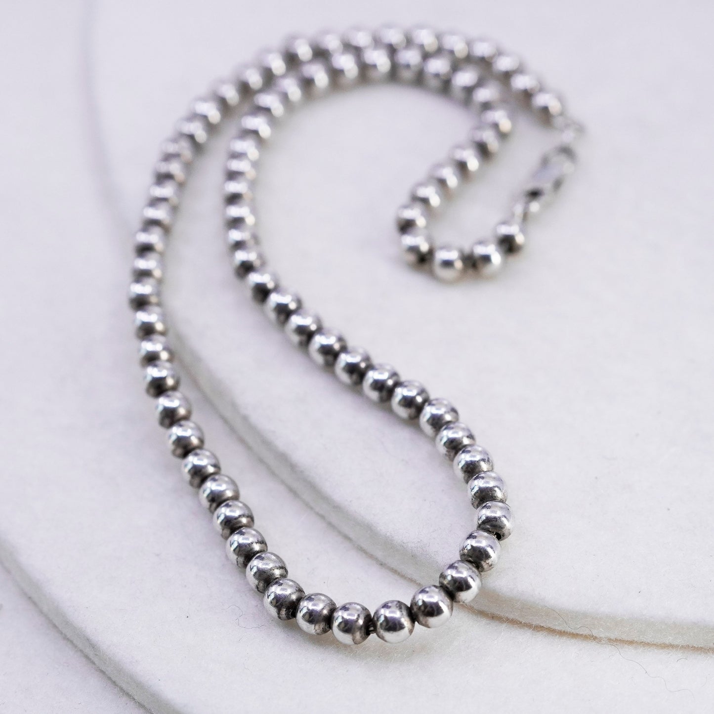 16” 5mm, vintage Sterling 925 silver handmade bead chain necklace