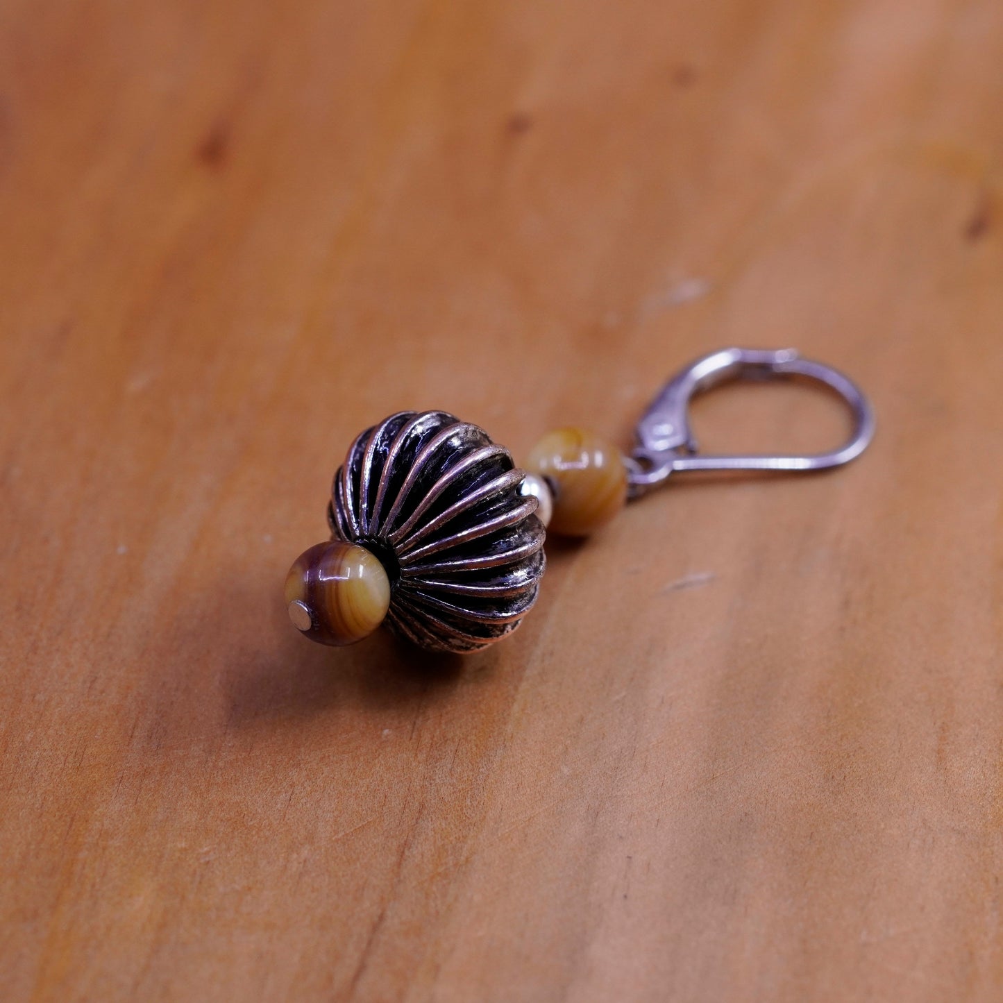 Vintage Sterling 925 silver handmade earrings with golden cat’s eye drops beads