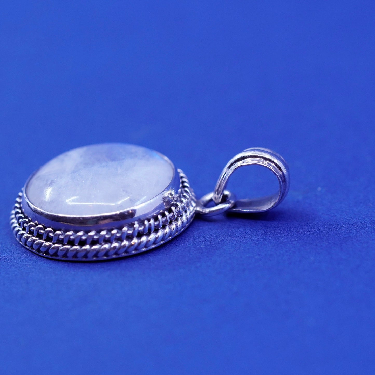1.25”, PMA Sterling silver handmade pendant, 925 circle with moonstone cable