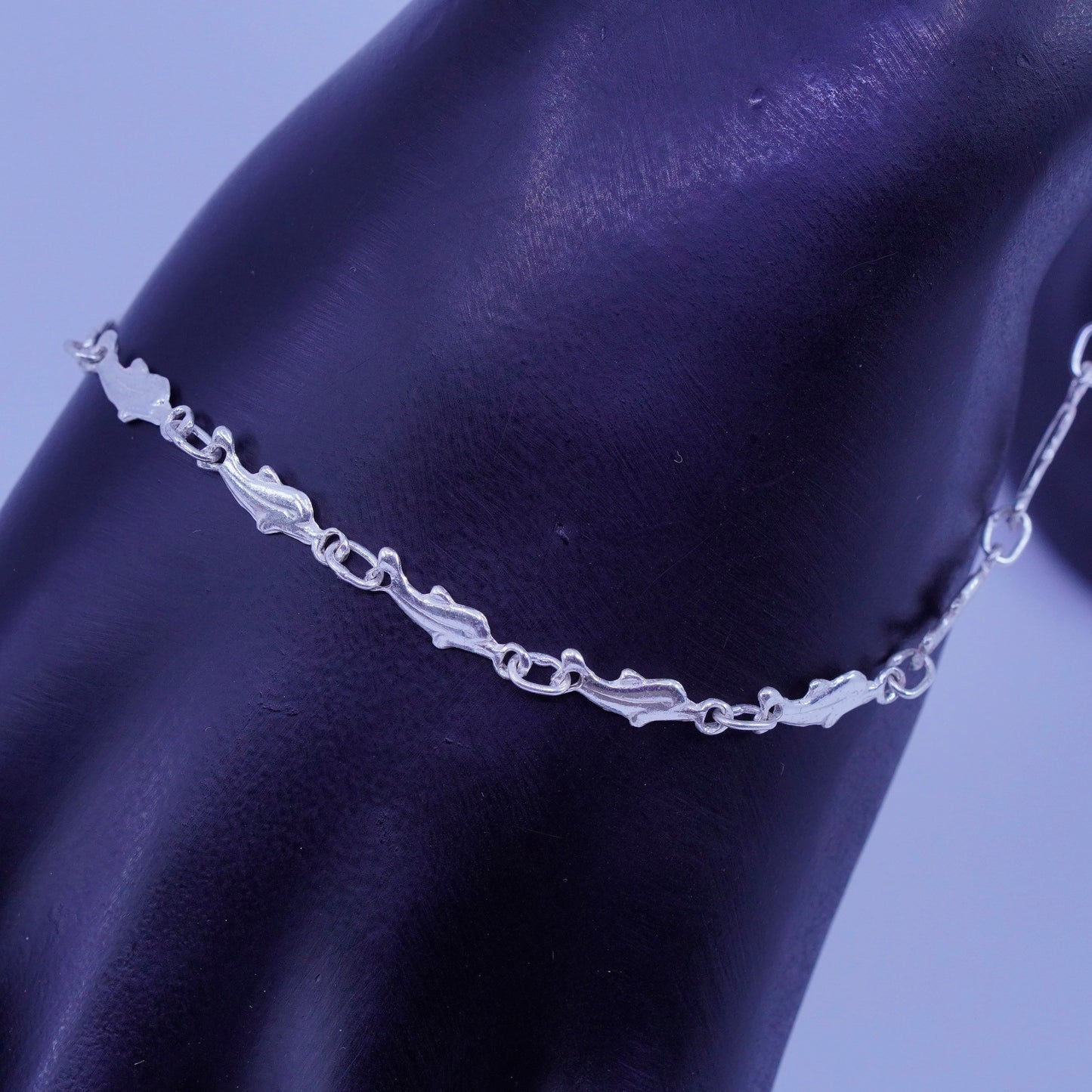 8.75”, Vintage Italy Sterling 925 silver handmade bracelet, dolphin link chain