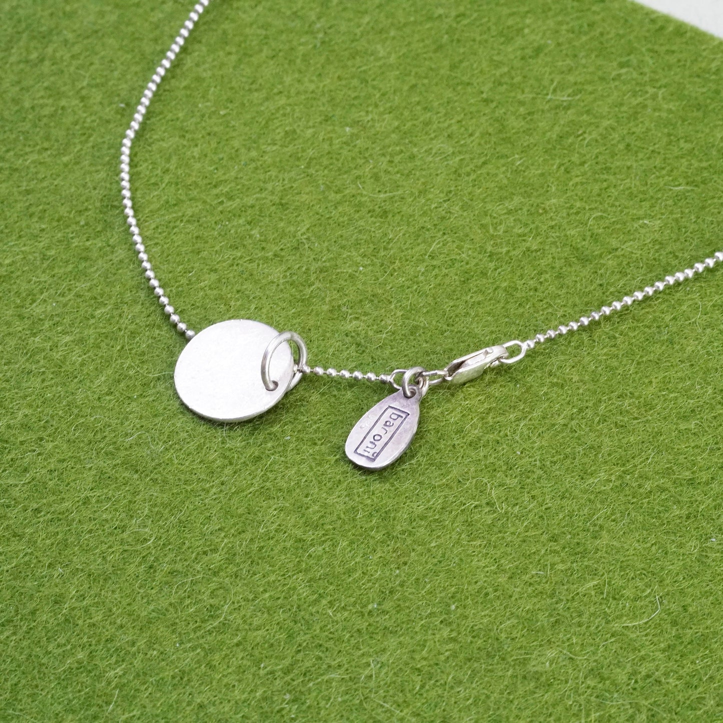 16”, Baroni sterling 925 silver handmade necklace, bead chain initial M pendant