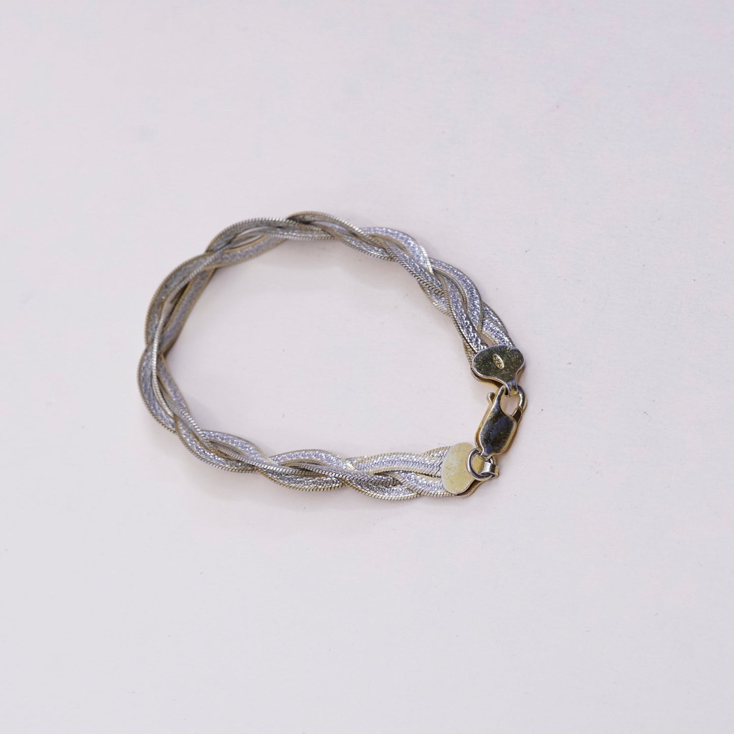 7”, vermeil gold over sterling silver, italy 925 woven herringbone bracelet