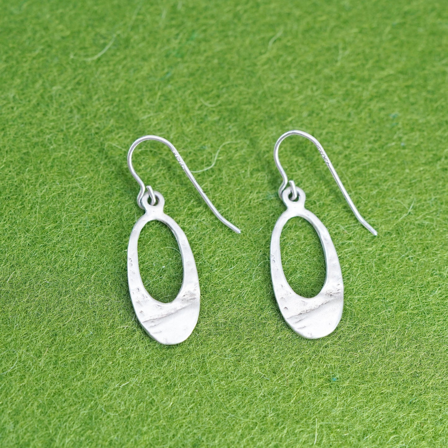 Vintage sterling silver handmade earrings, 925 textured oval dangle