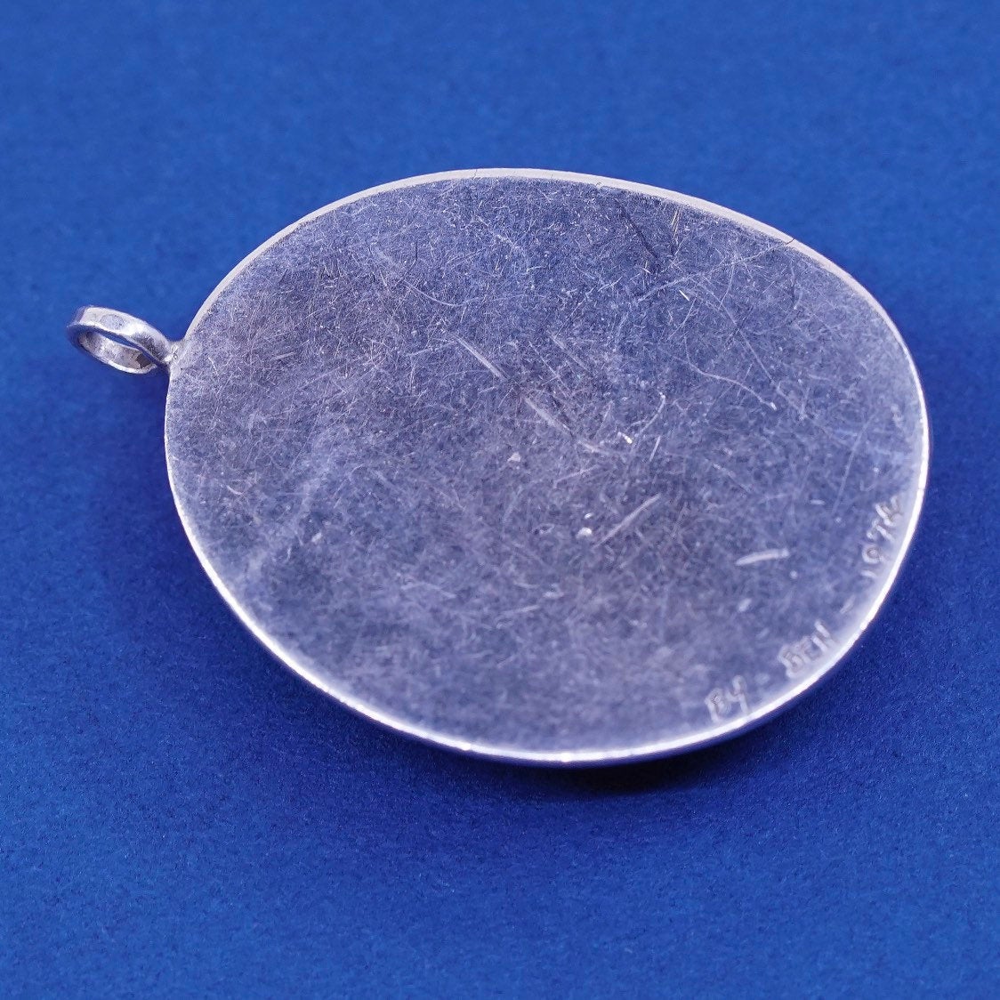 vtg Ben 1970s Sterling silver handmade pendant, 925 w/ fossil shell