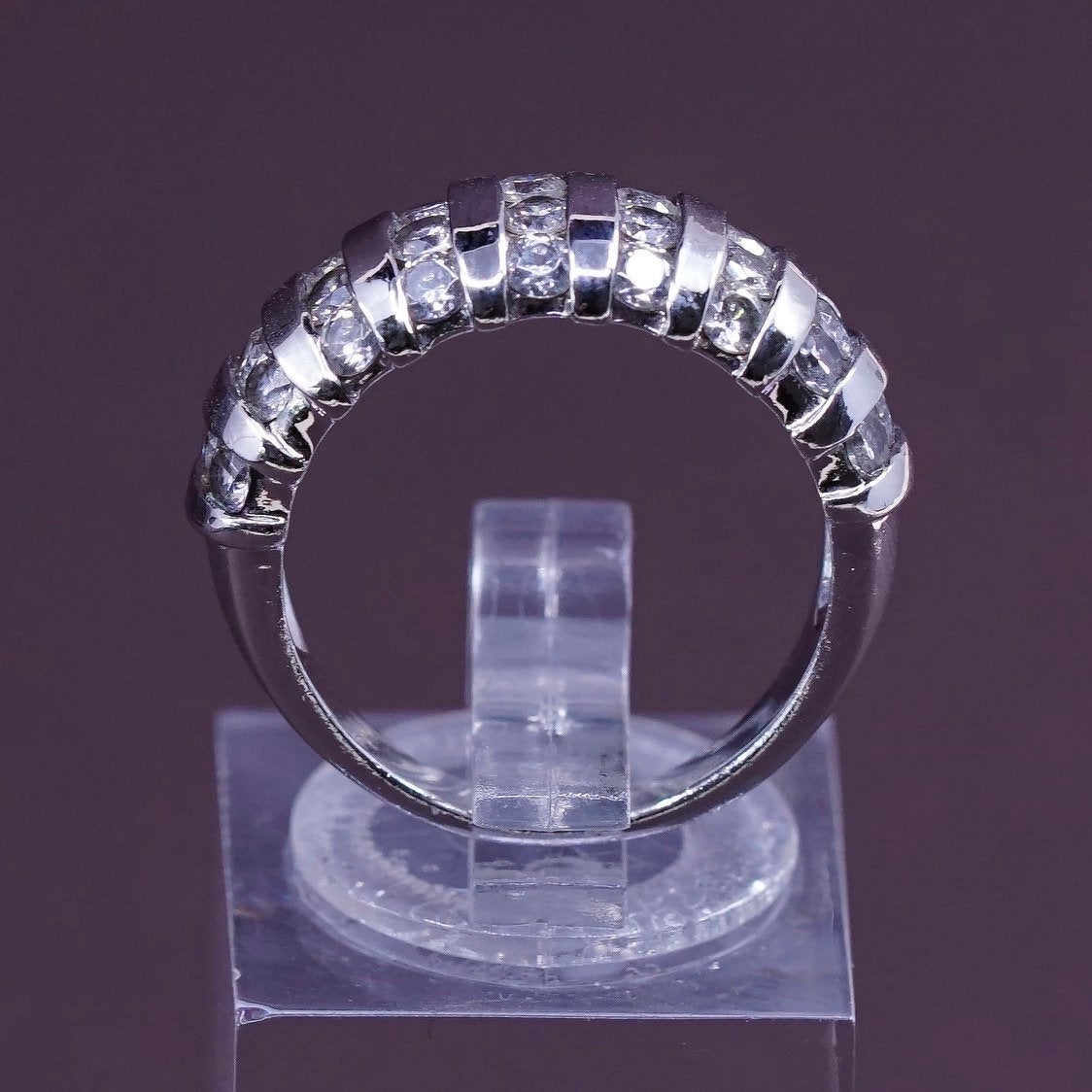 sz 5.75, vtg Sterling silver handmade ring, modern 925 band w/ cz