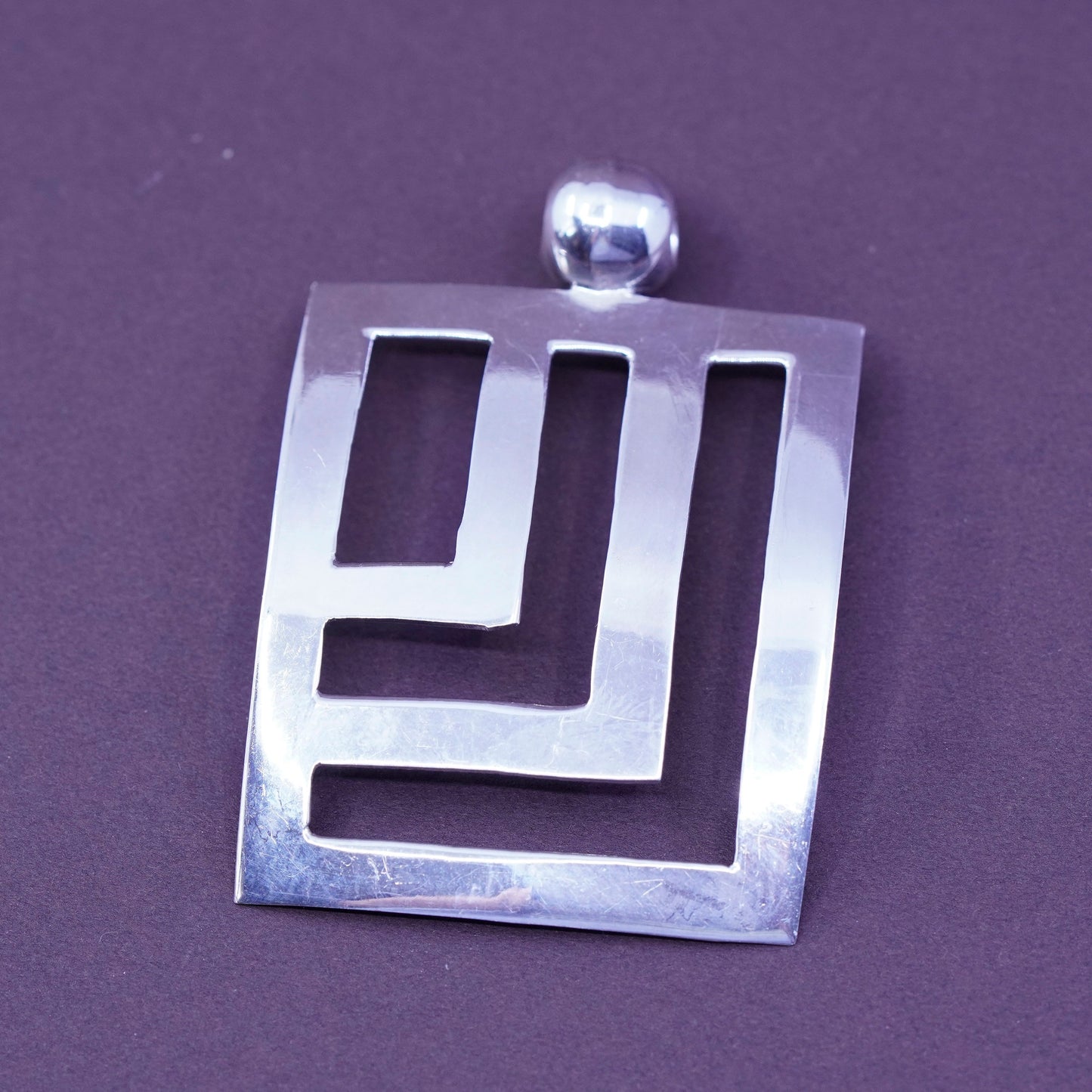 Vintage Sterling silver handmade pendant, modern 925 square
