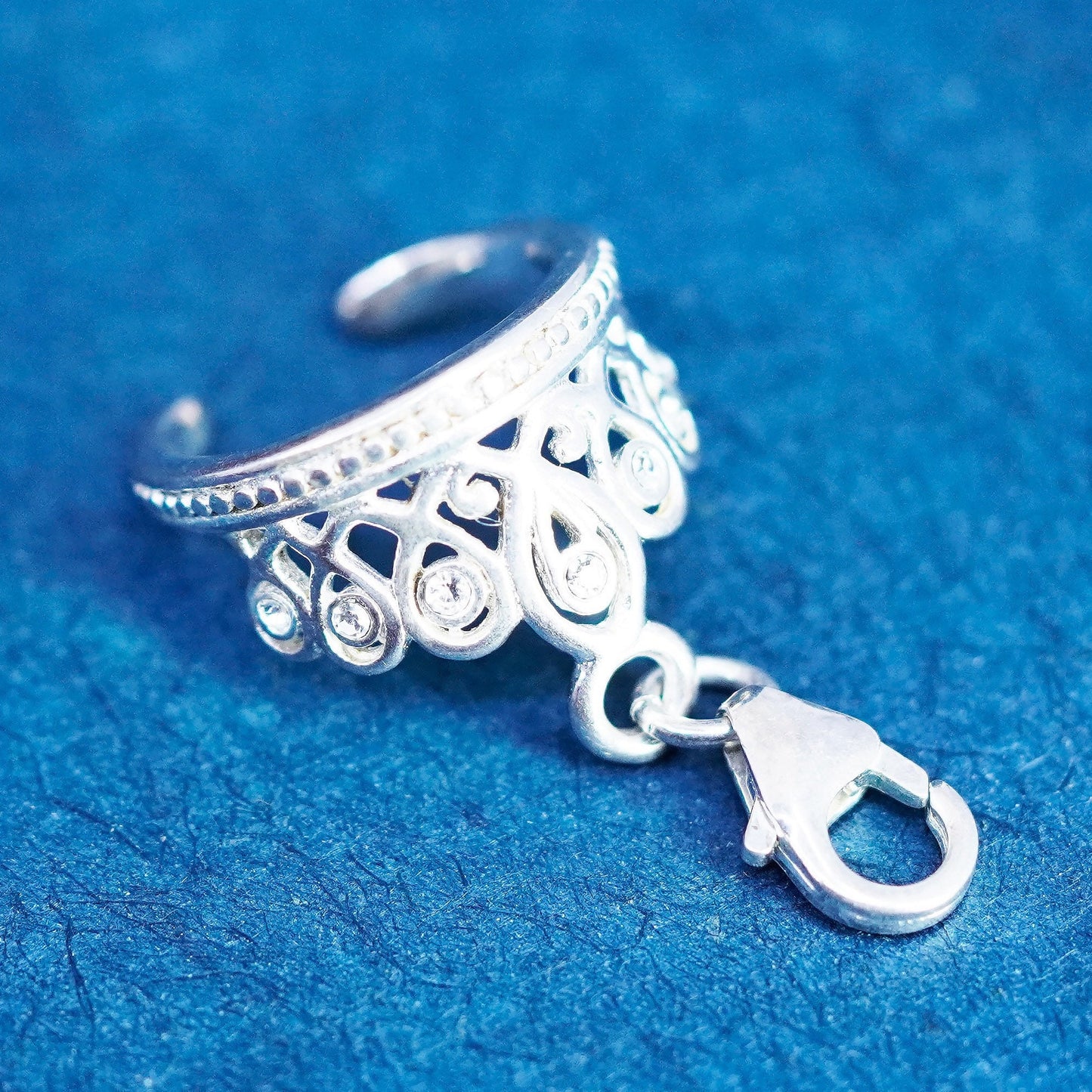 Vintage Sterling silver handmade pendant, 925 crown charm with cz