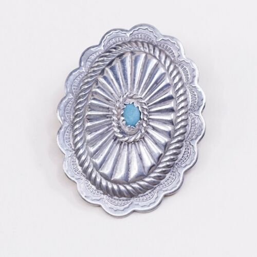 Vintage Sterling Silver Handmade Earrings, Navajo 925 Ribbed Studs W/ Turquoise