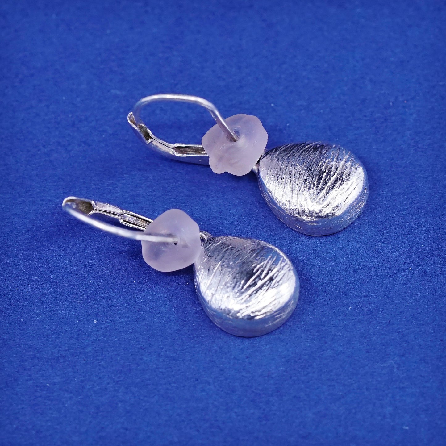 Vintage sterling silver handmade earrings, 925 teardrop drops and pink topaz