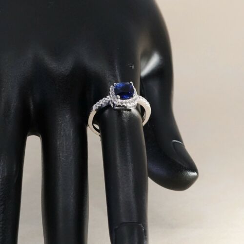 Sz 6, Sterling Silver Ring, 925 Silver Engagement Ring W/ blue Sapphire