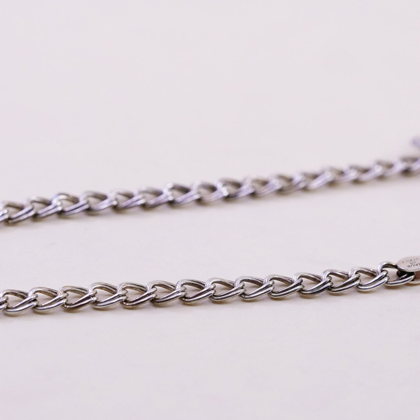 8”, Vintage sterling 925 silver double curb bracelet with arrow heart charm
