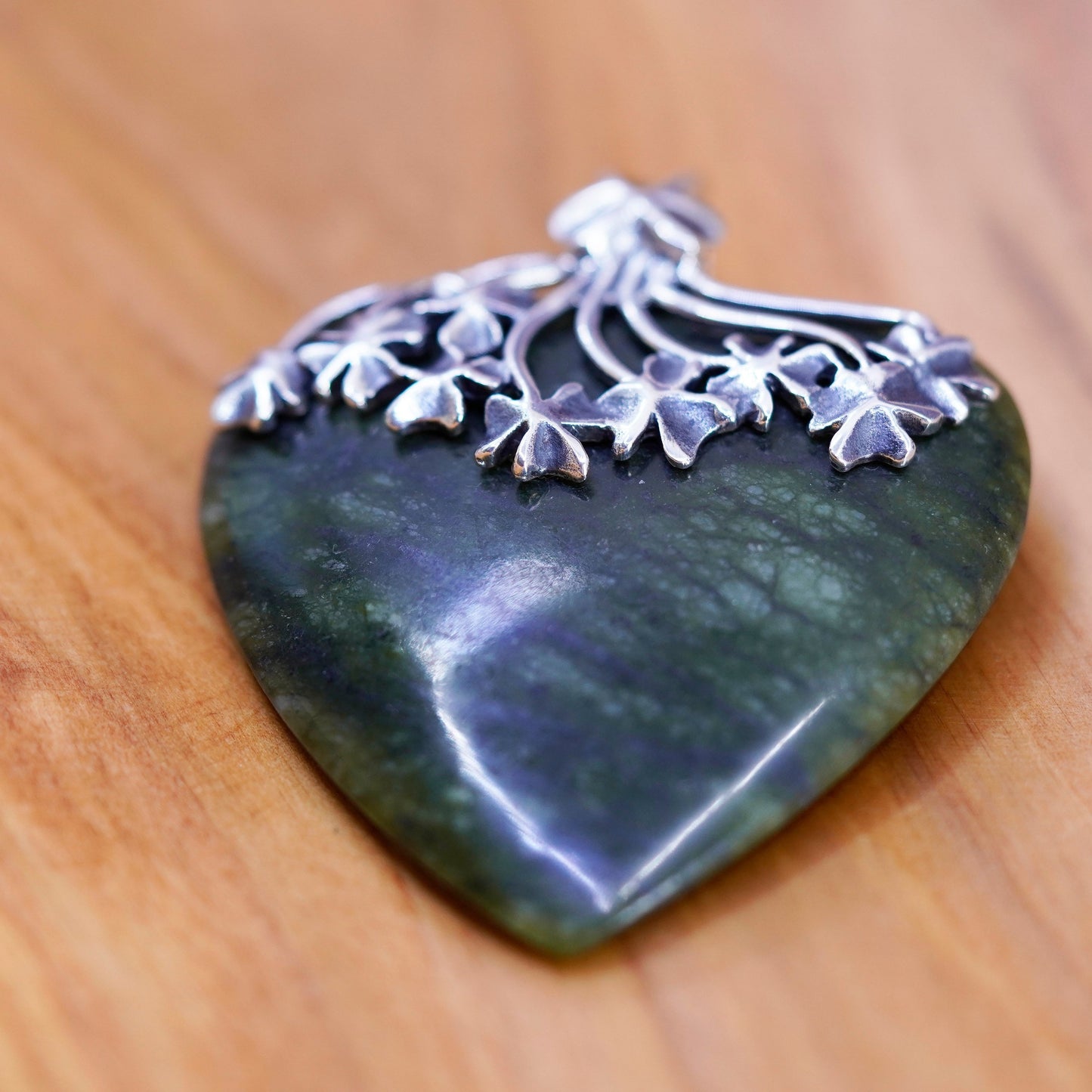 Vintage Sterling 925 silver handmade heart pendant with connemara marble flower