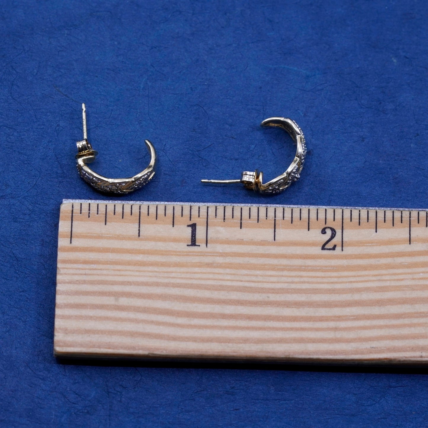0.5”, Vermeil gold over Sterling 925 silver earrings, hoops, huggie w/ diamond