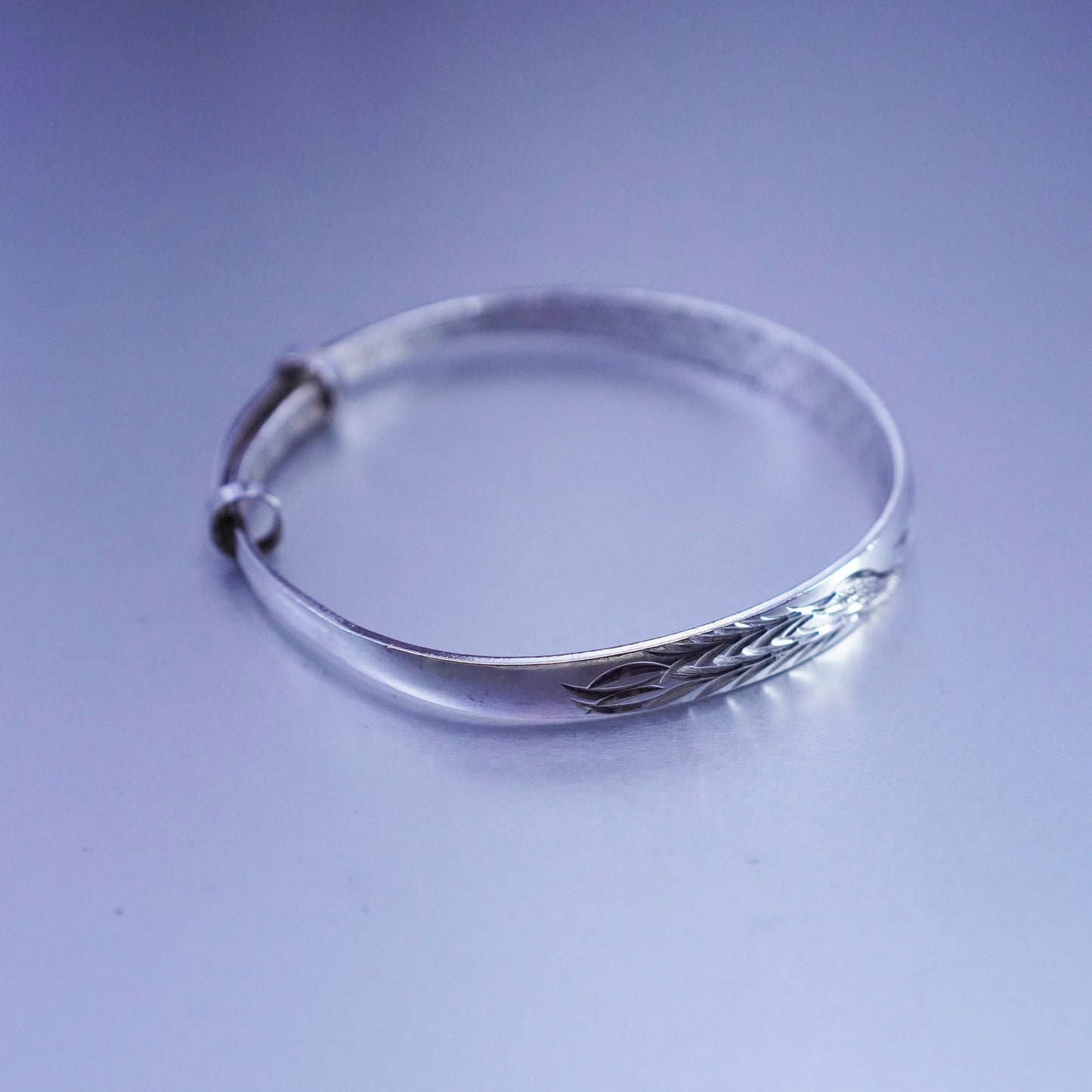 Size adjustable, Vintage Sterling 925 silver handmade bracelet, textured bangle
