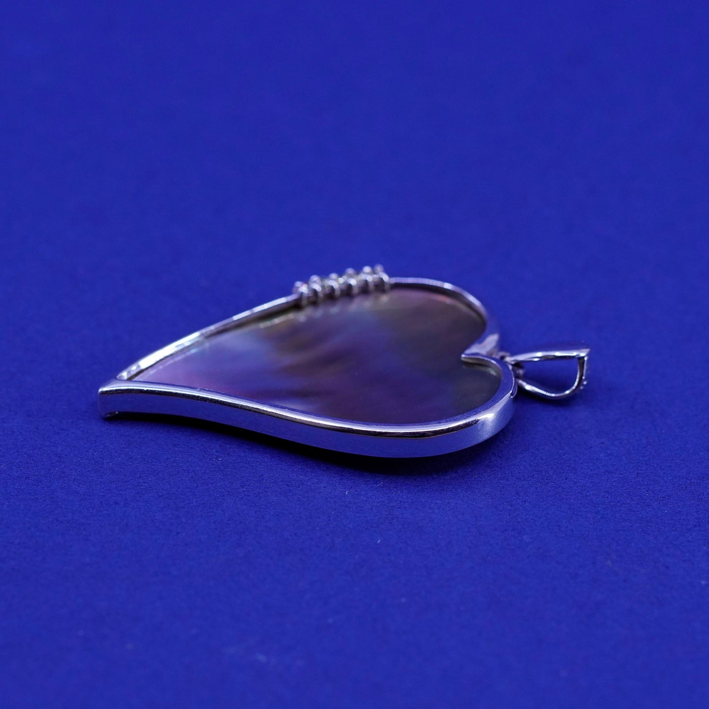 Vintage mexico Sterling silver handmade pendant, 925 heart abalone citrine