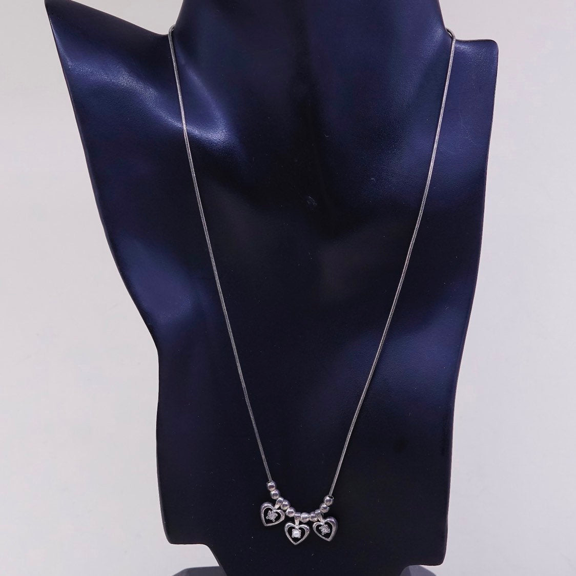 20", 1mm, vtg Sterling silver necklace, Italy 925 snake chain w/ heart pendant
