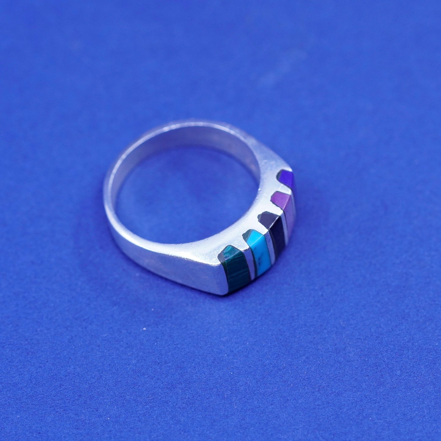 Size 9.25, sterling silver handmade ring, 925 band w/ sodalite turquoise agate