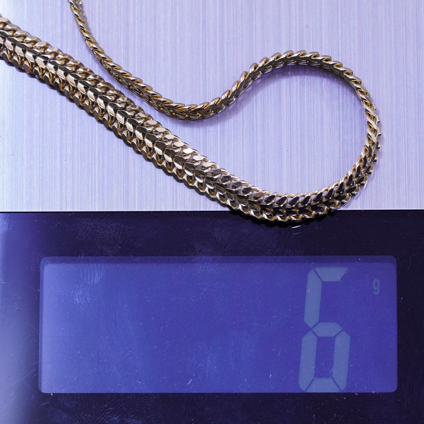 7.75”, Vintage vermeil gold over sterling silver double curb chain 925 bracelet