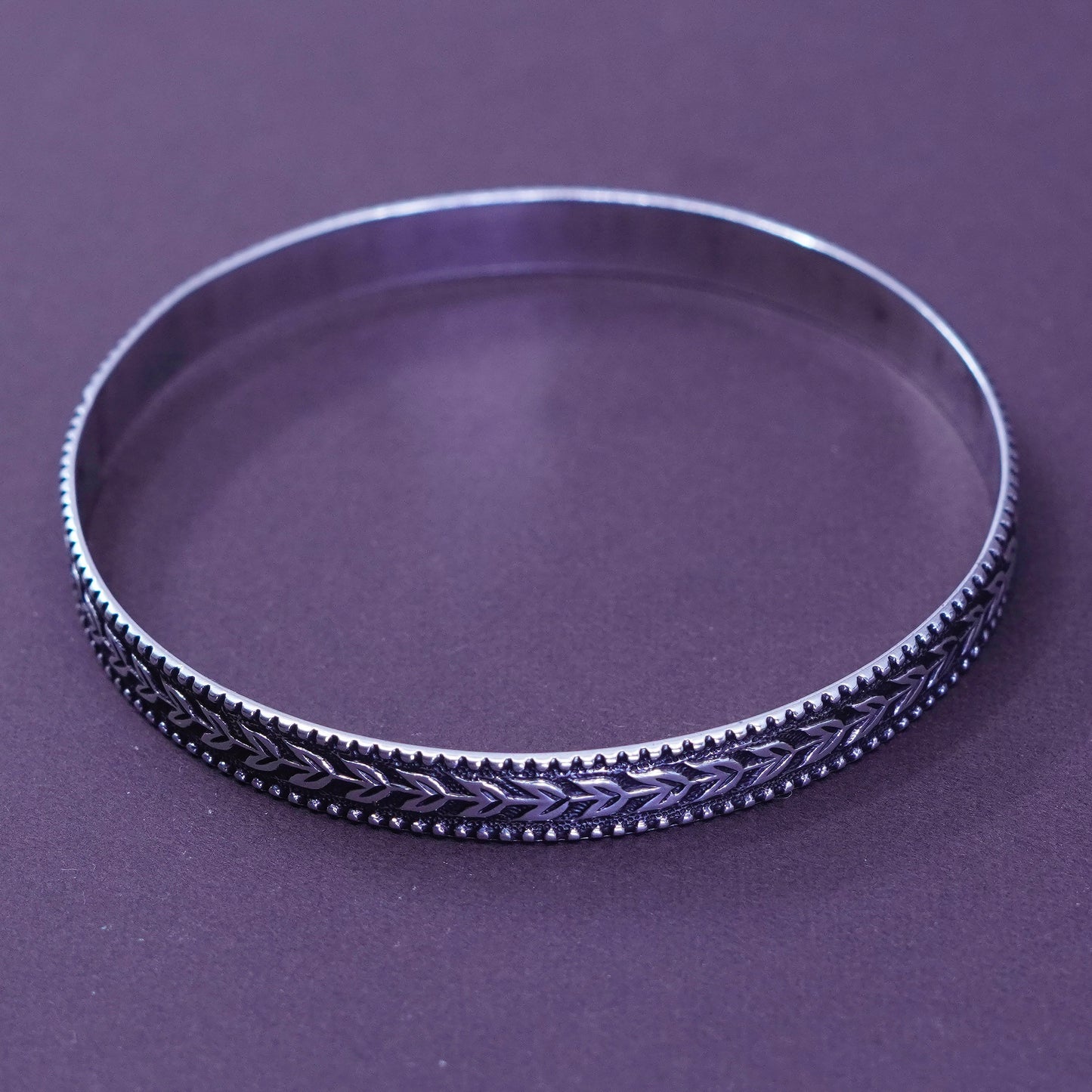8”, vtg Coro Sterling silver handmade bracelet, 925 bangle w/ wheat textured