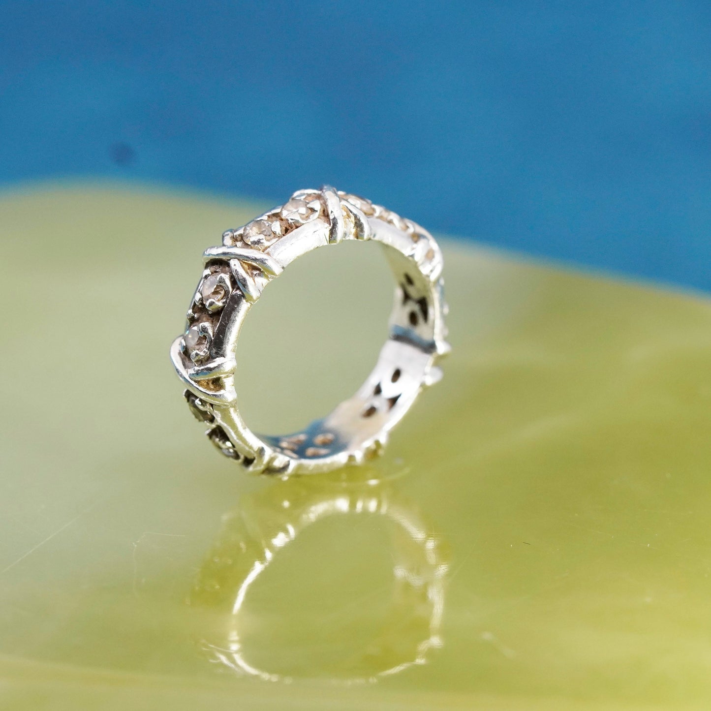 Size 6, Sterling 925 silver handmade ring, 925 stackable wedding band with Cz