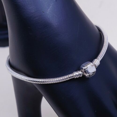 7.25”, 3mm, Vtg Sterling Silver Charm bracelet, Italy snake chain, Stamped 925