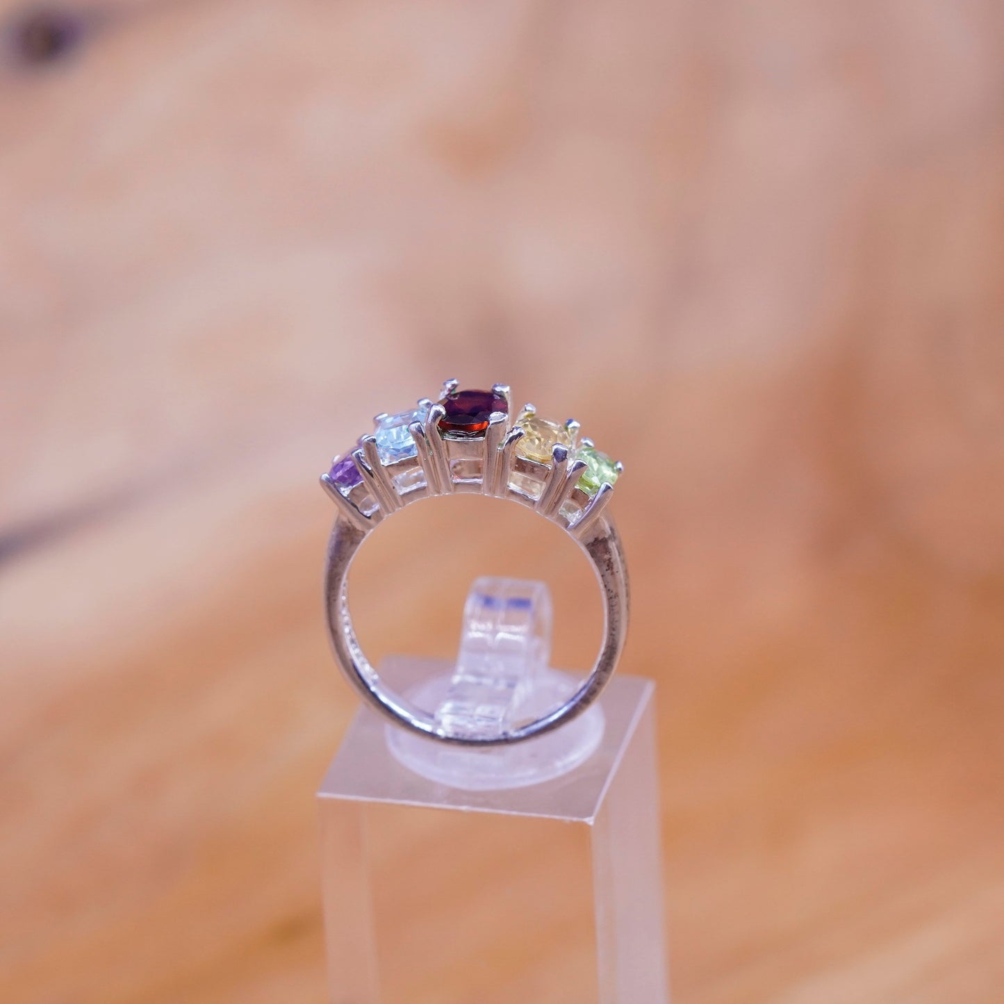 sz 8, Sterling 925 silver handmade ring ruby sapphire peridot amethyst citrine