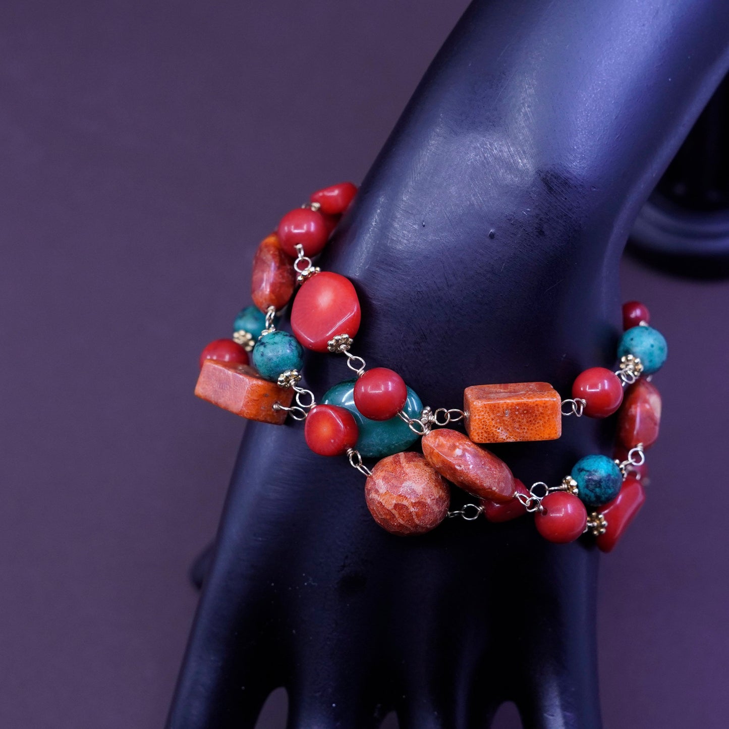 6.5” Lucas Lameth Luc vermeil gold 925 Sterling Silver bracelet turquoise Coral