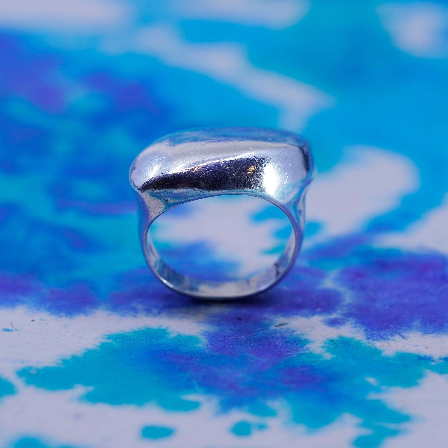 Size 7, vintage Sterling silver handmade ring, modern water drop 925 band