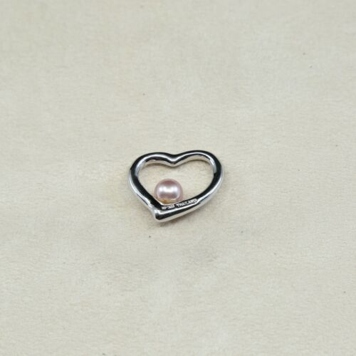 Vintage Sterling Silver Heart Pendant, Solid 925 Silver Heart W/ Pearl Details