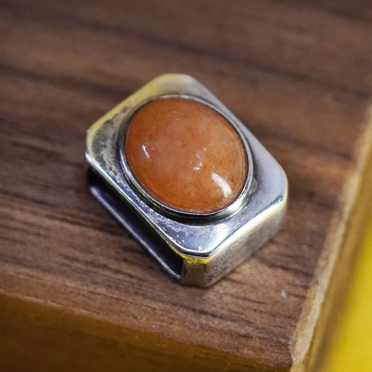 Vintage Sterling 925 silver handmade pendant with orange quartz