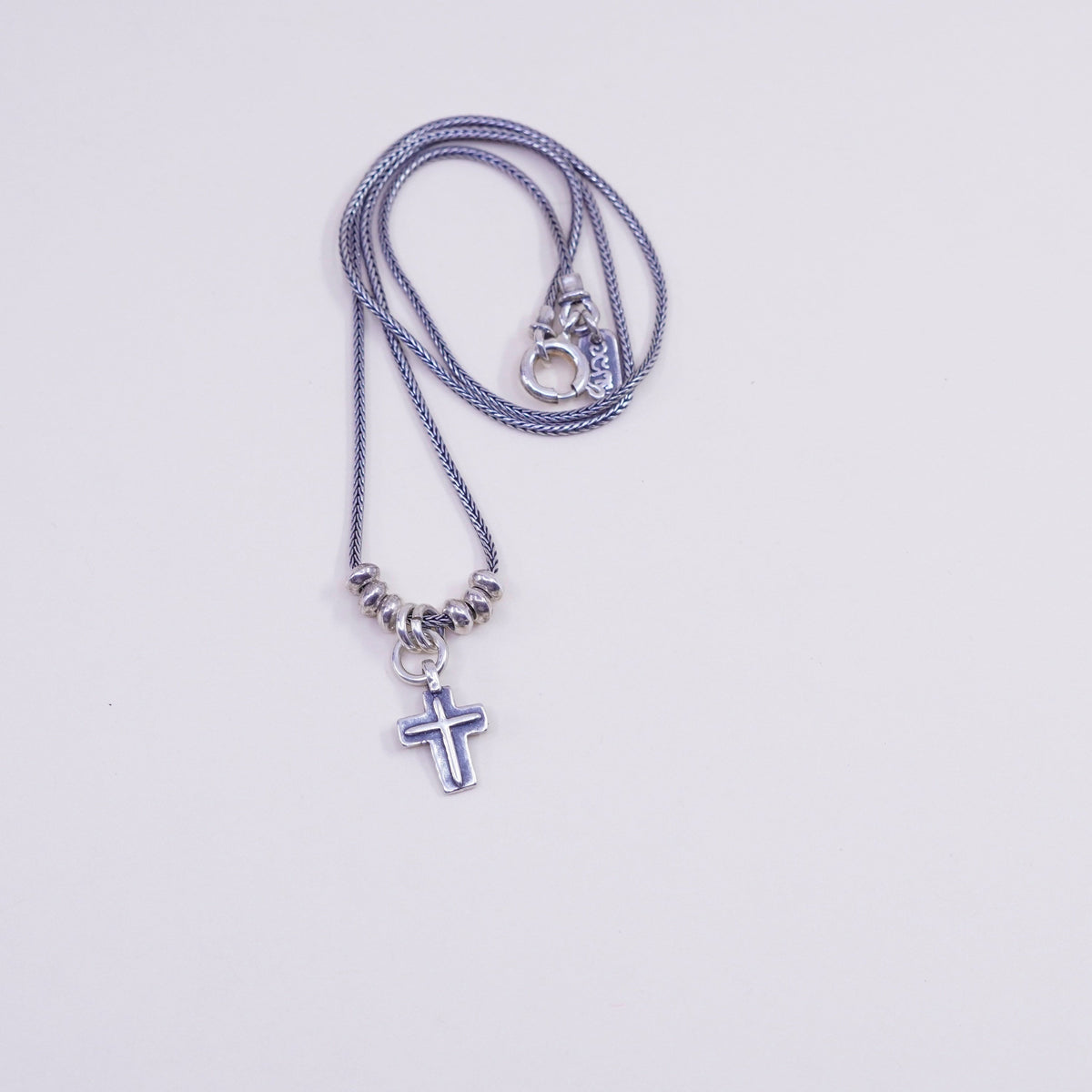 18”, israel handmade sterling silver wheat chain with cross pendant, necklace