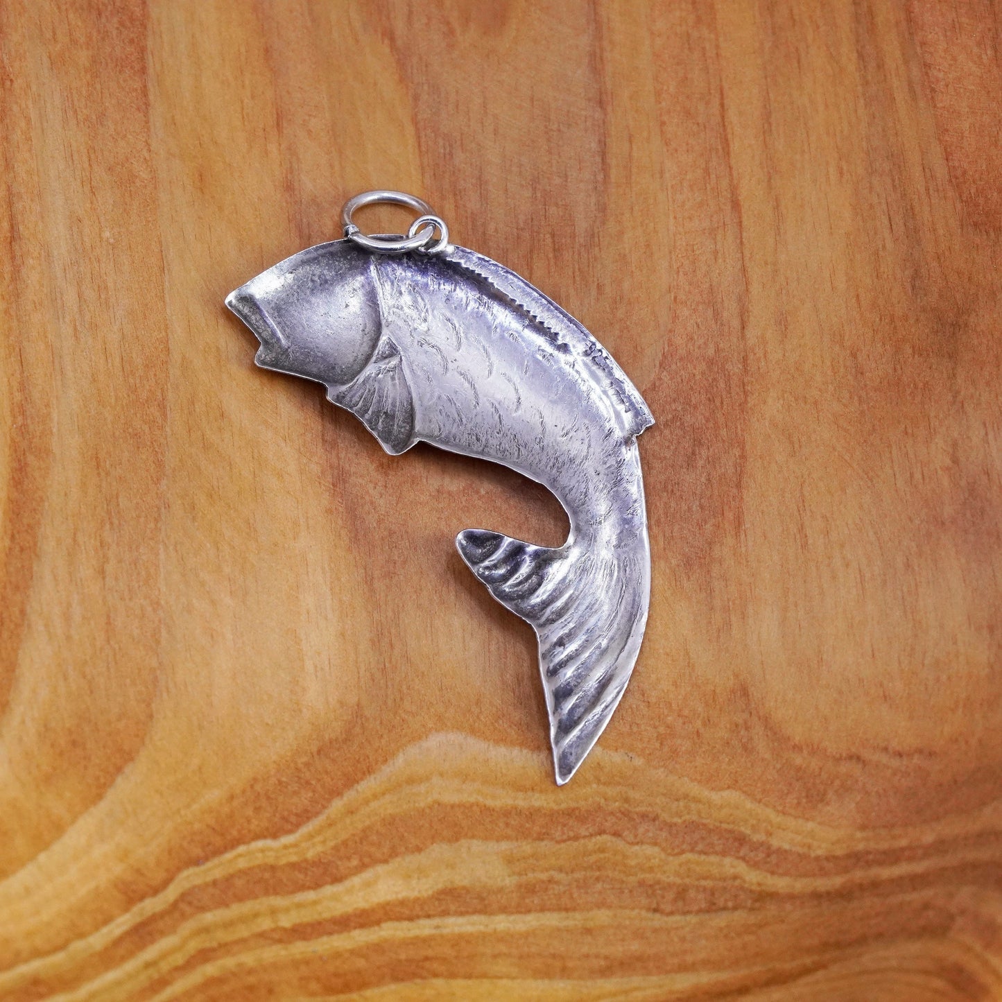 Vintage sterling silver handmade pendant, 925 fish, unique
