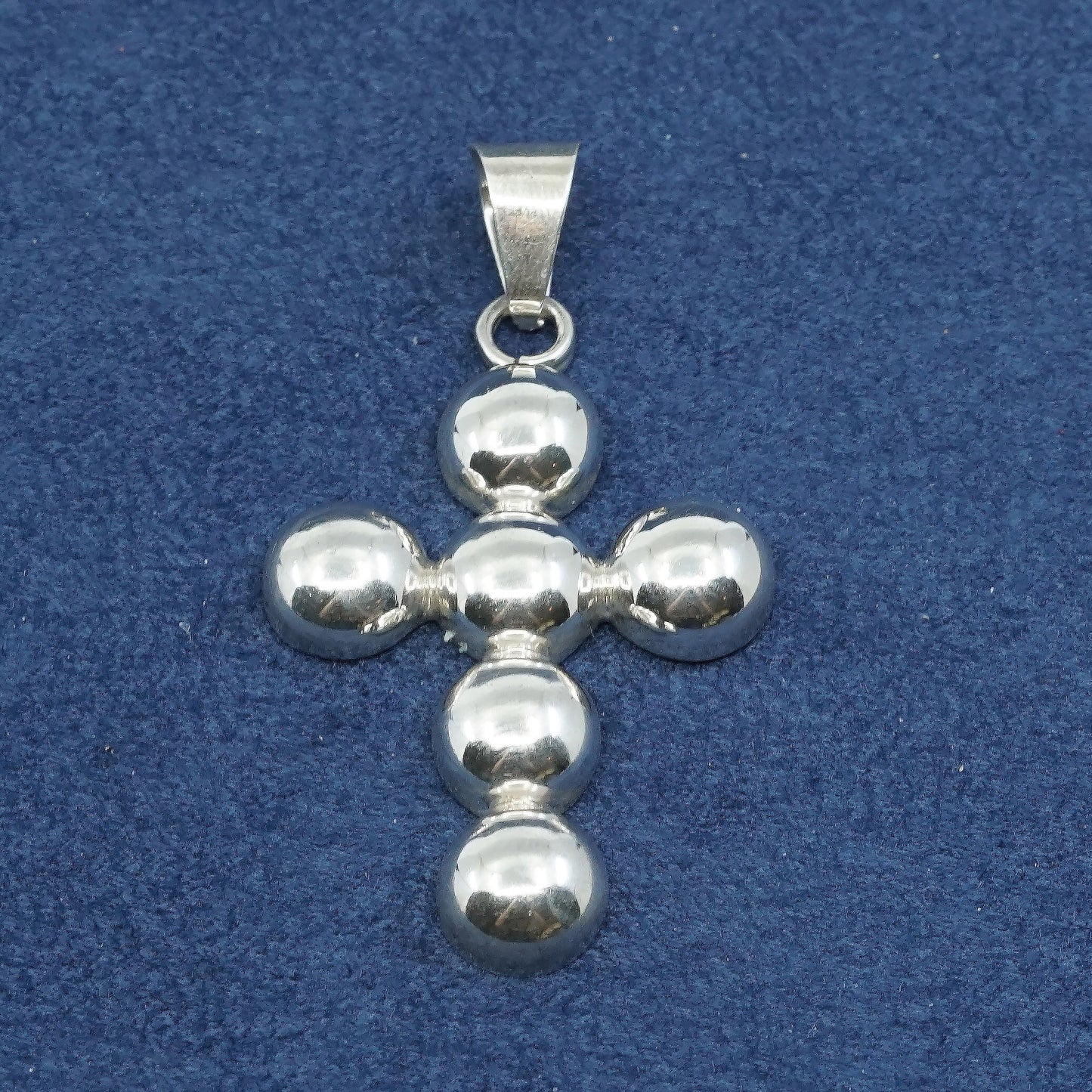 vtg Sterling silver handmade pendant, 925 beads cross, stamped 925 Mexico