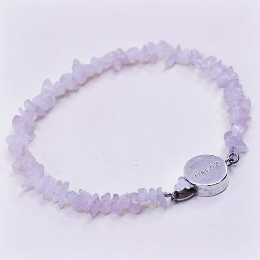 7”, Vintage handmade Sterling 925 silver bracelet, pink rose quartz nuggets