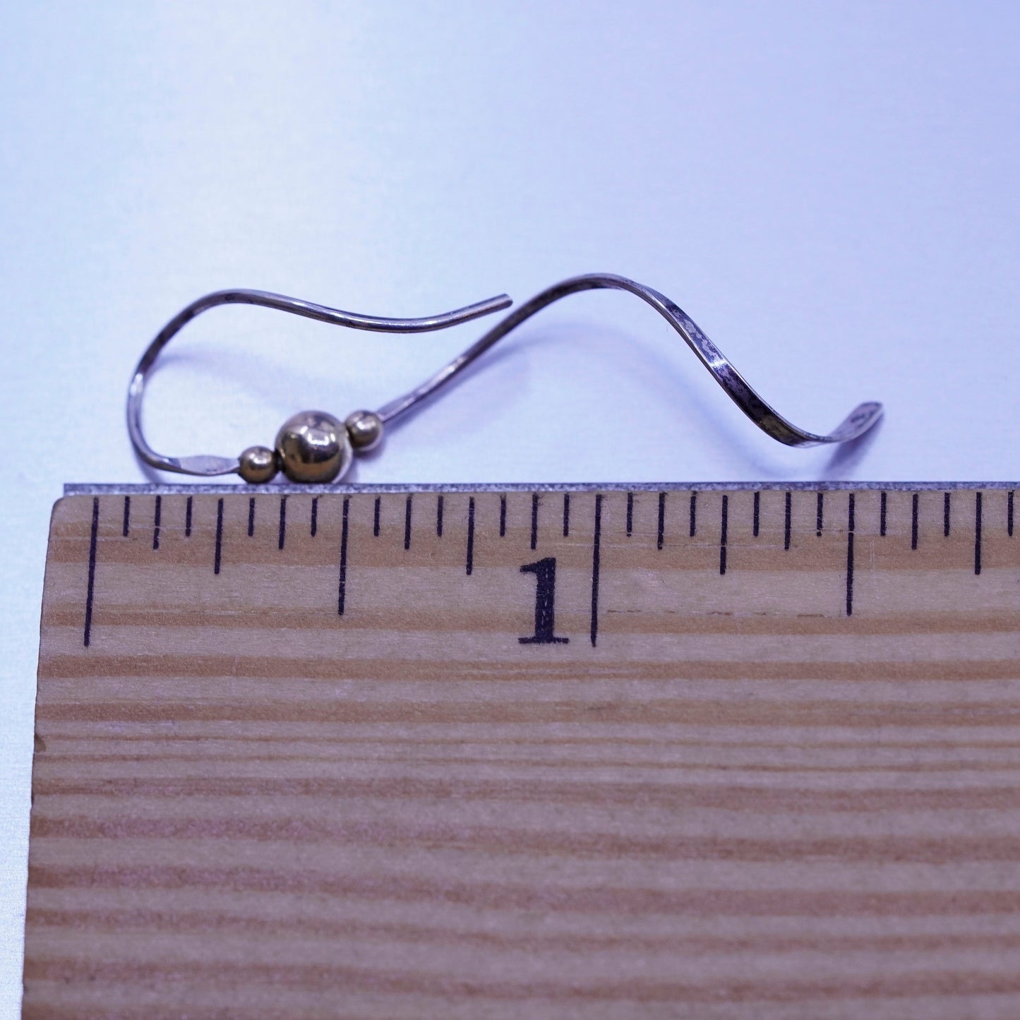 Vintage Sterling 925 silver handmade twisted earrings drop with 14K gold beads