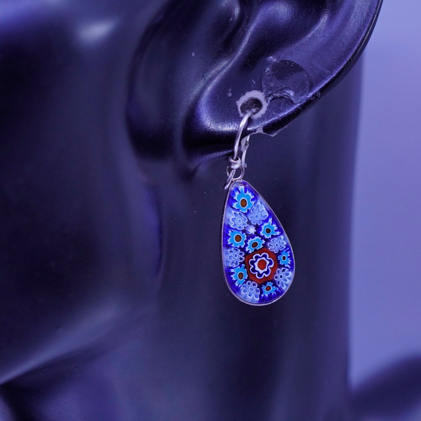 Italian sterling 925 silver earrings multiciori teardrop, murano glass