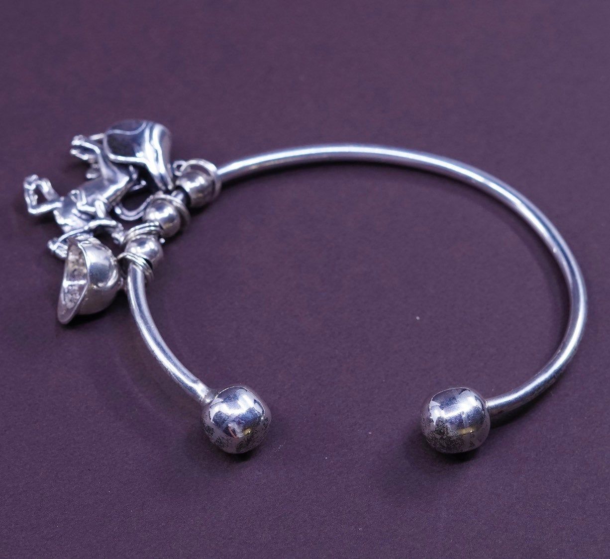 7", sterling silver handmade bracelet, 925 4 charms lover horse riding racing