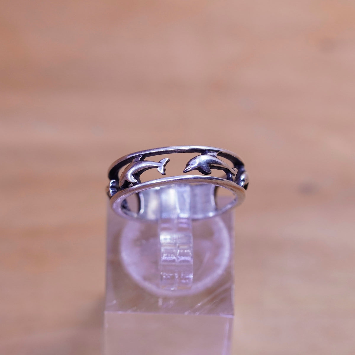 Size 6, vintage Sterling silver handmade ring, 925 dolphin band