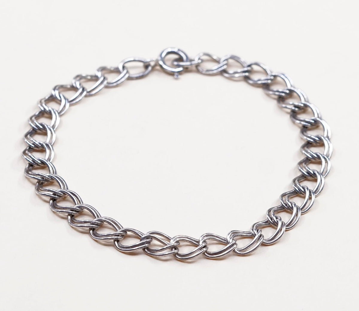 7”, VTG sterling silver double curb bracelet, italy 925 silver link chain