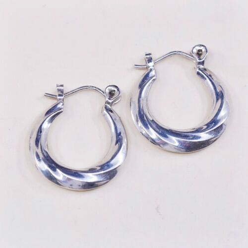 0.75”, Vtg Sterling Silver Hoops, Puffy 925 Twisted elegant earrings, Huggie