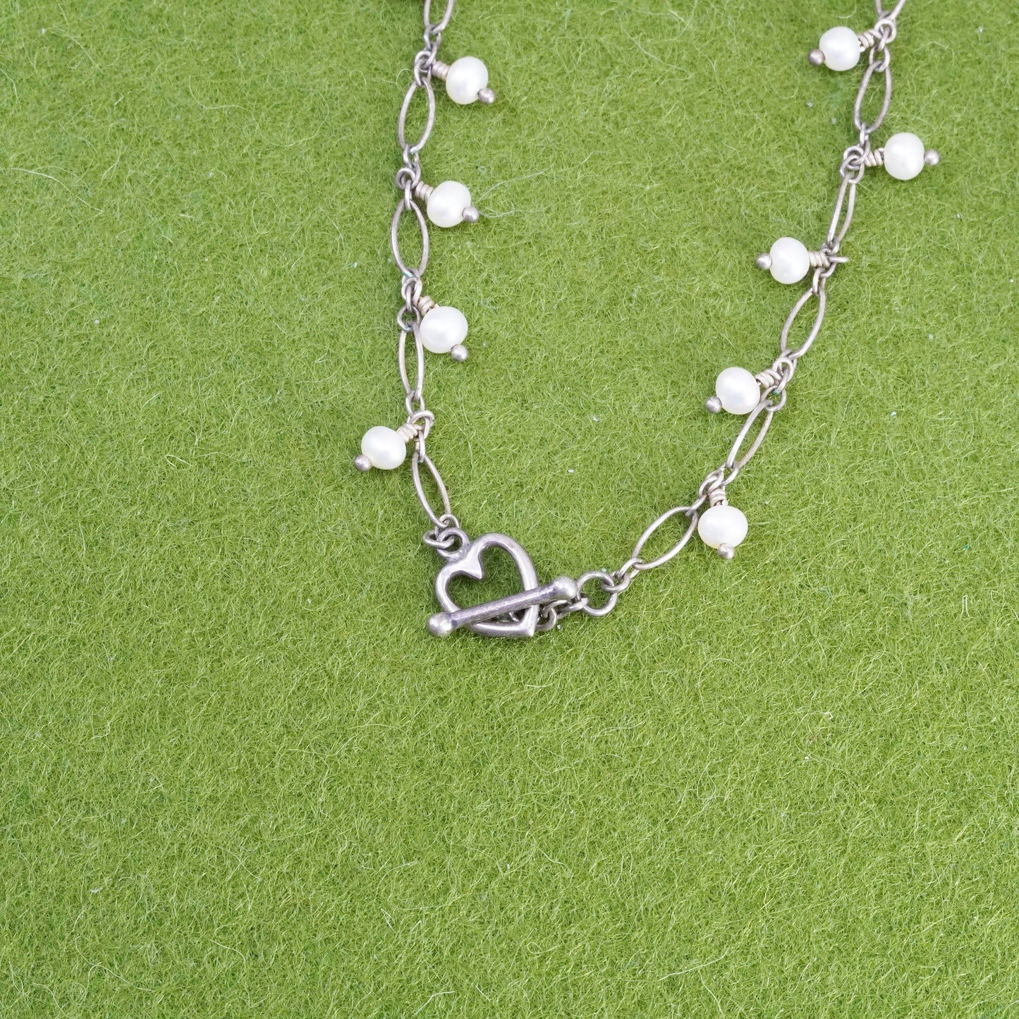 15”, cluster freshwater pearl with sterling 925 silver marquise chain necklace