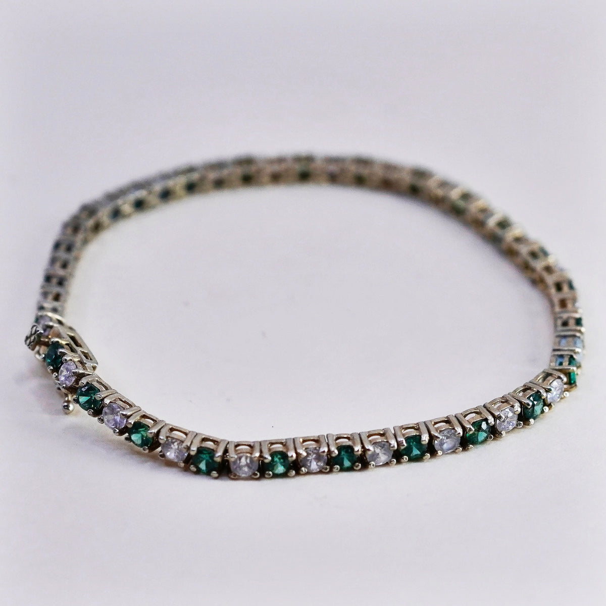 7.25”, Vintage vermeil gold over sterling silver tennis bracelet, 925 chain cz
