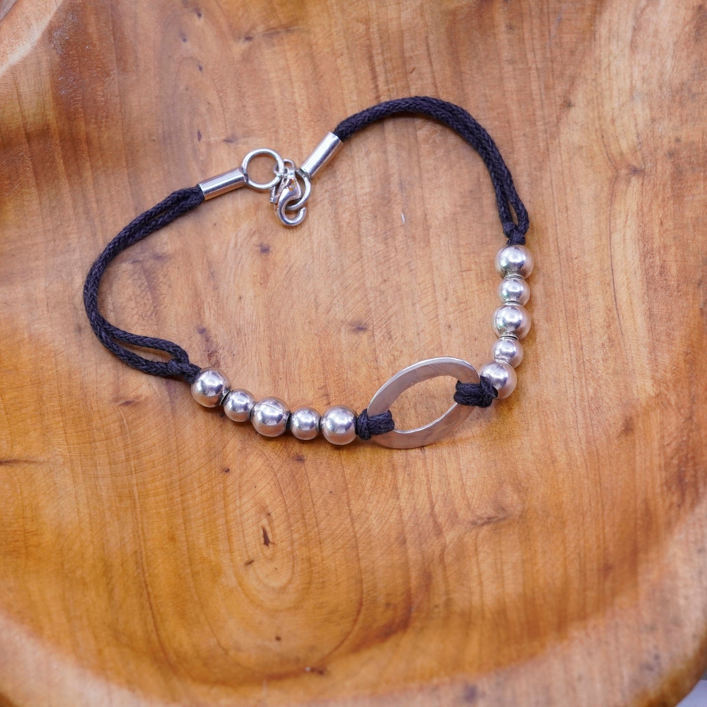 7”, vintage Sterling 925 silver bracelet, with oval tag and beads