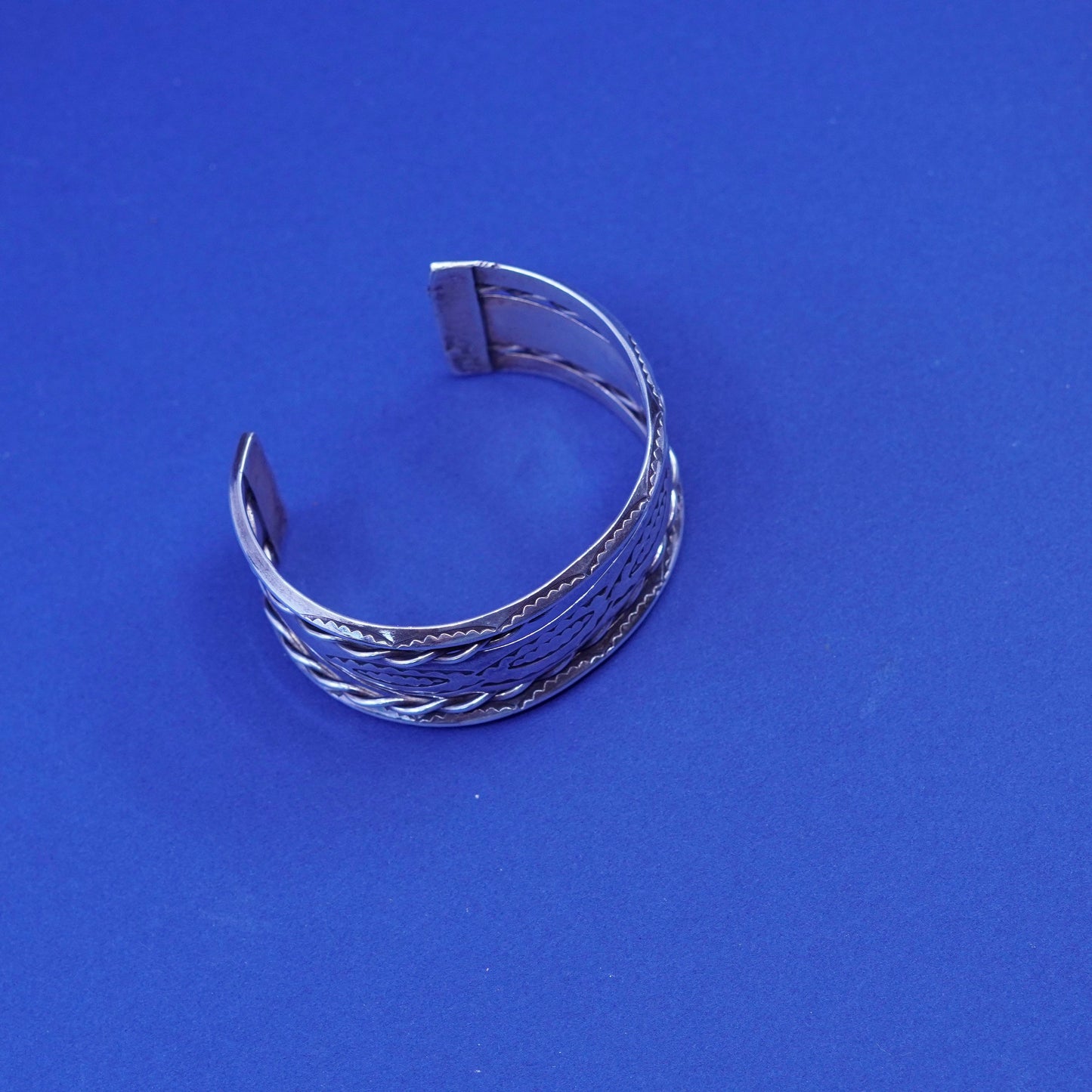 6”, vintage sterling silver handmade bracelet, wide 925 twisted cable cuff