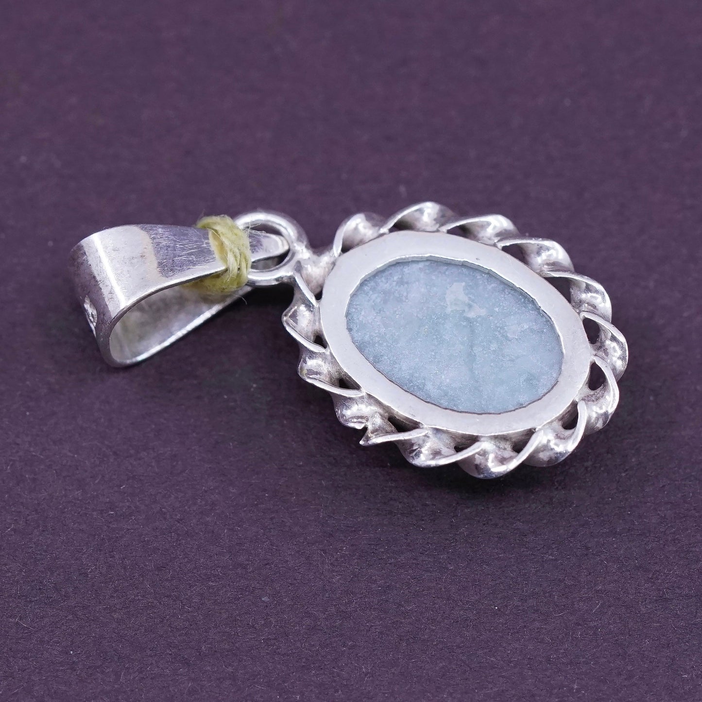 Vintage Sterling silver handmade pendant, 925 charm with jade